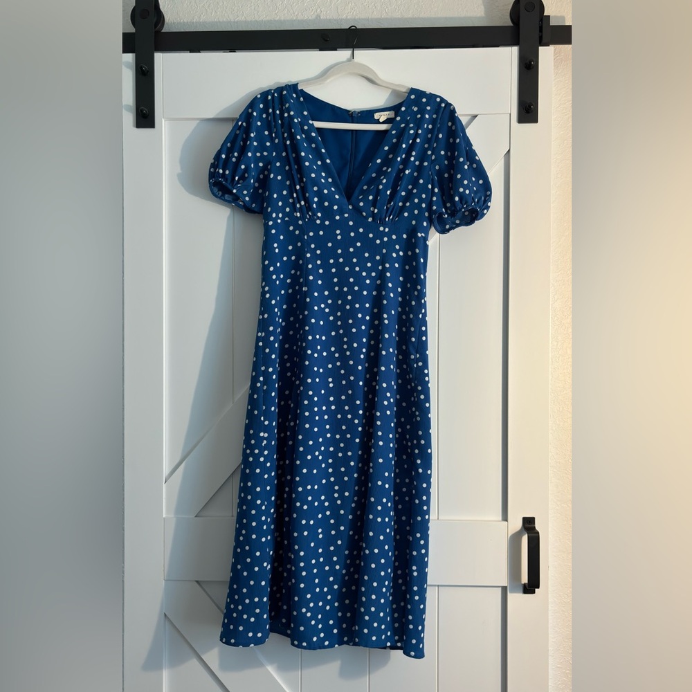 Blue & White Polka Dot Midi Dress